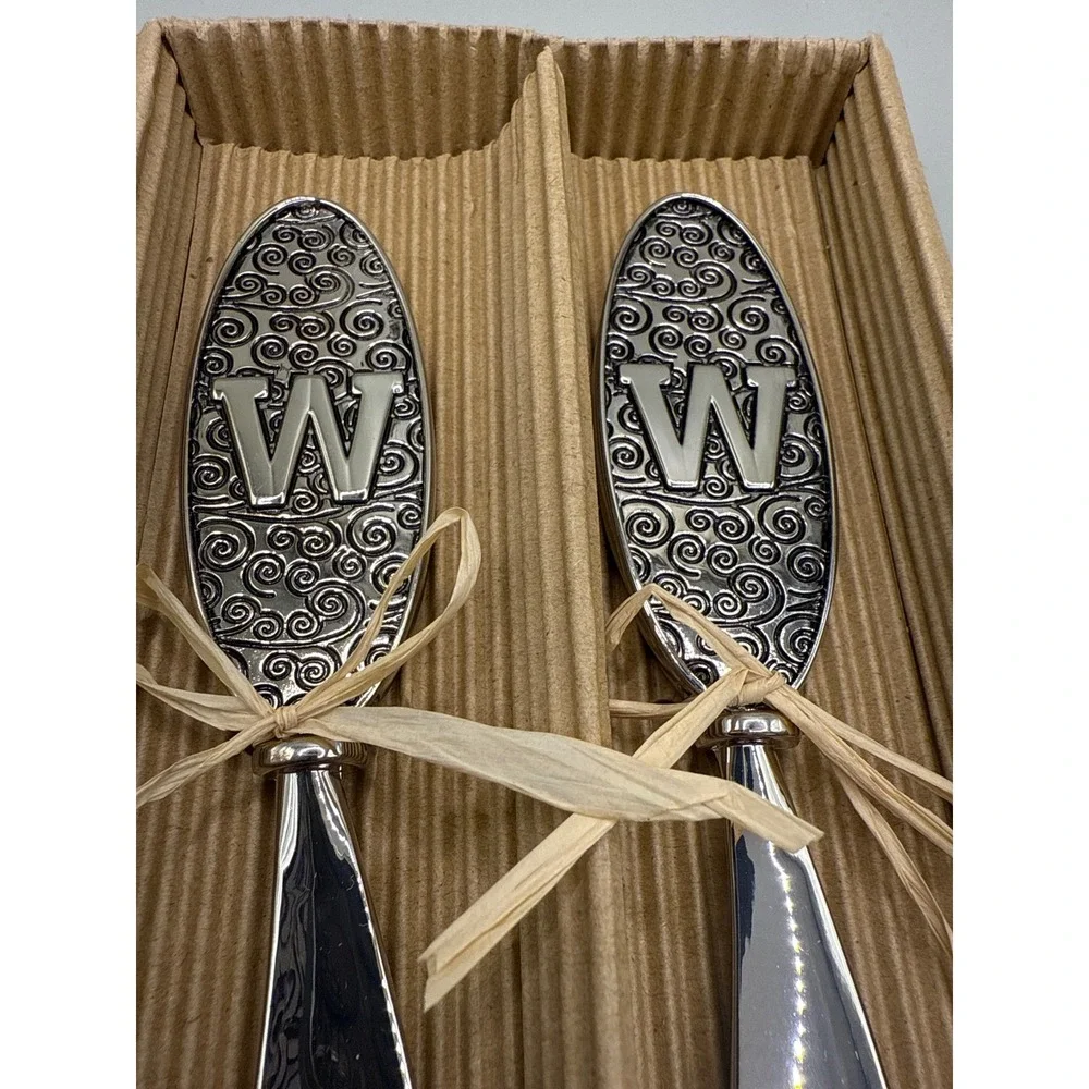 Set of 2 Decorative Spreaders Monogram W Silver Tone‎